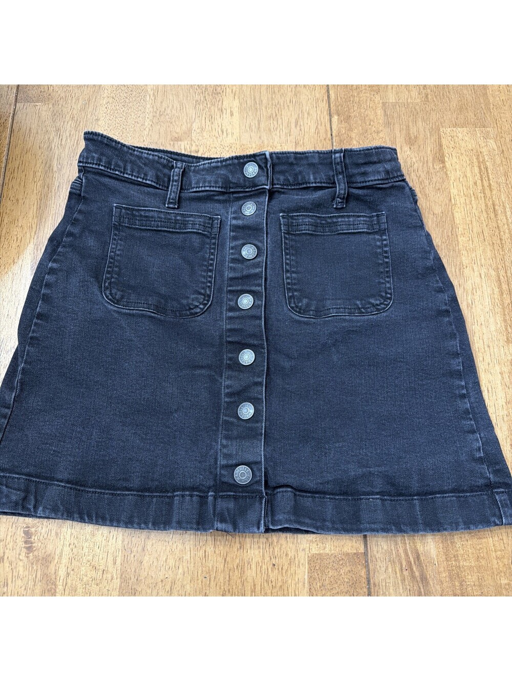 Madewell Denim Mini Skirt Washed Black Boho Size 27 Button Front Pockets